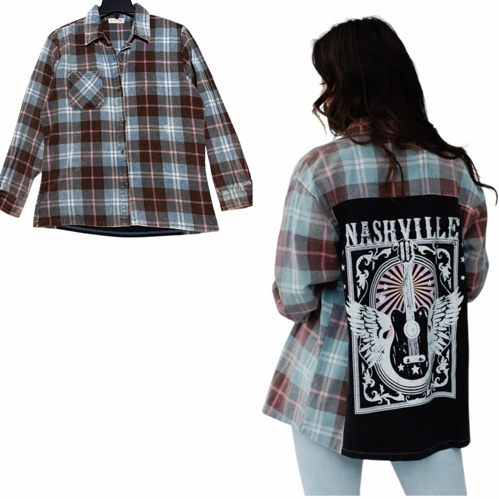 ALTAR'D STATE Plaid Long Sleeve Nashville Patch Button Down Shirt XS - Picture 16 of 16